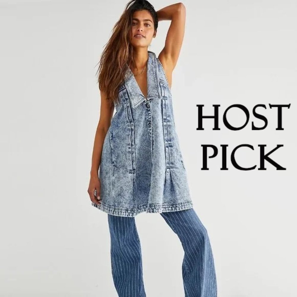 NWT Free People washed faded denim blue sleeveless dress, S